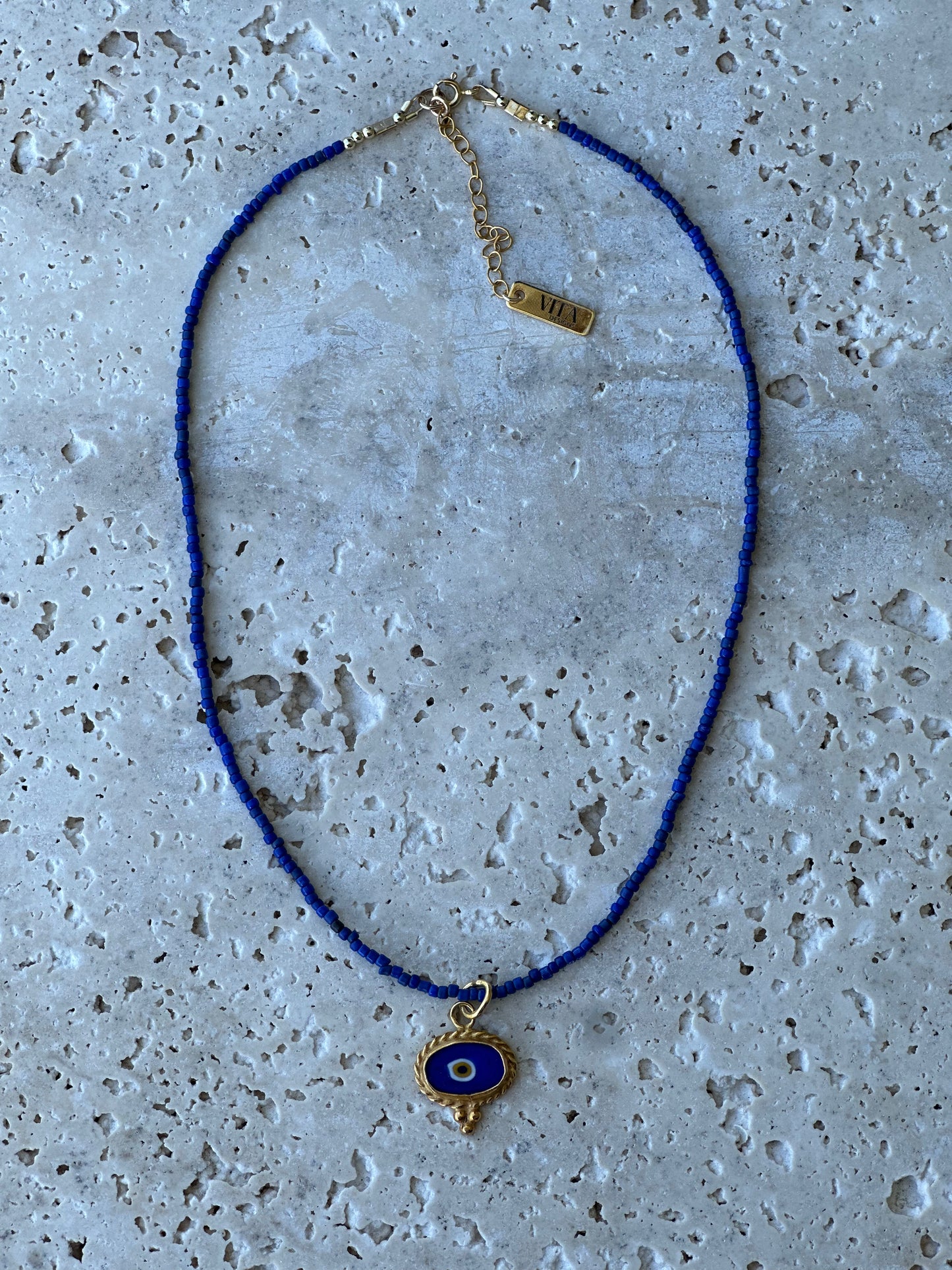 Blue Java Necklace with Evil Eye Pendant